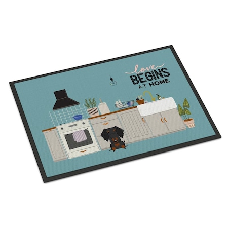 Carolines Treasures 18 x 27 in. Black Tan Wire Haired Dachshund Kitchen Scene Indoor or Outdoor Mat CK7831MAT